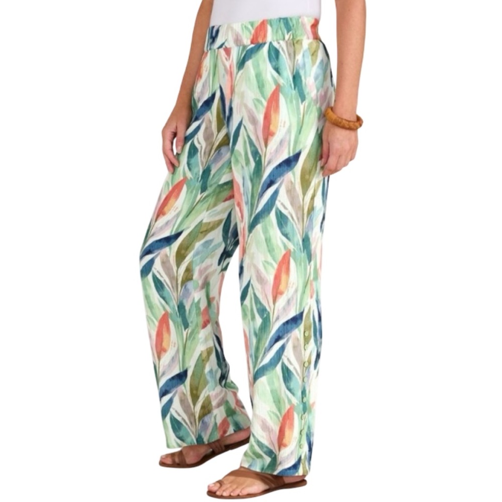 Soft Surroundings Tropical Floral Wide Leg Flowy Pants